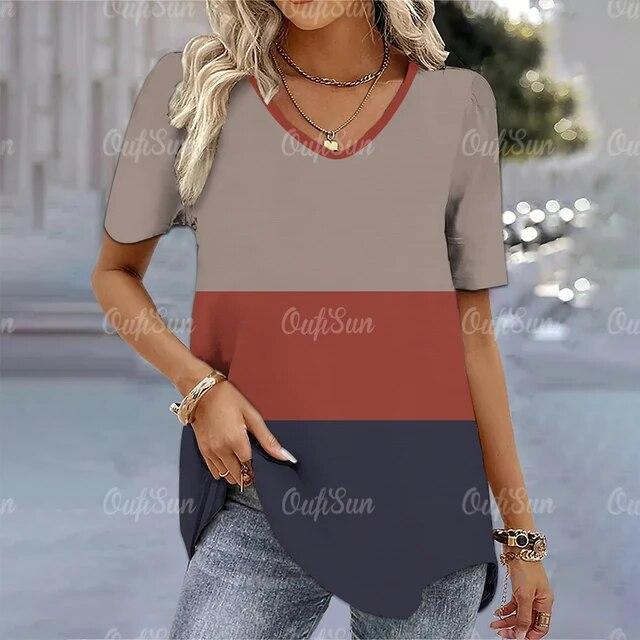 Женская футболка, простая модная футболка с v-образным вырезом и коротким рукавом в полоску, женская футболка в стиле Харадзюку, свободная одежда, женские пуловеры, топы