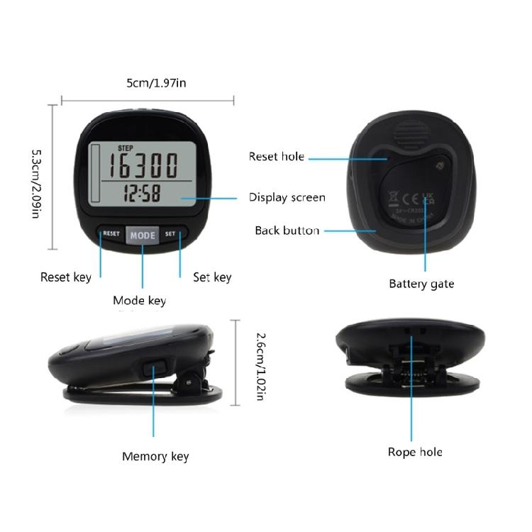 Шагомер 3D для ходьбы с записью расстояния, калорий, счетчик шагов со съемным зажимом и шнурком