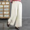 Chinese Style Long Pants Elastic Waist Wide Leg Casual Trousers Pockets Design Loose Fit Retro Pants