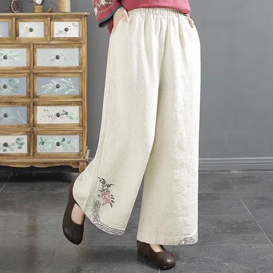 Длинные брюки в китайском стиле с эластичной резинкой на талии, широкие повседневные брюки с карманами, свободные брюки в стиле ретро