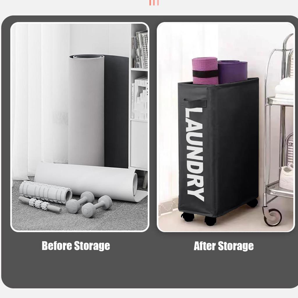 23 Inches Rolling Slim Laundry Basket with Wheels Collapsible Laundry Hamper On Wheels Tall Thin Narrow Foldable Storage Bins