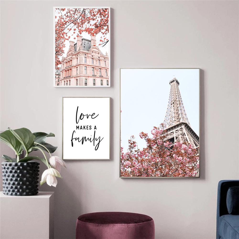 Розовый цветок холст картина настенный постер и принты ретро автомобиль велосипед Парижская башня вид настенные художественные фотографии для декора гостиной
