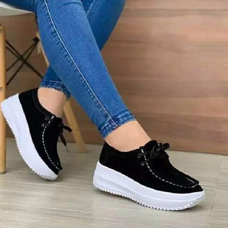 Женские повседневные кроссовки со шнуровкой и круглым носком - замшевые спортивные туфли на толстой подошве