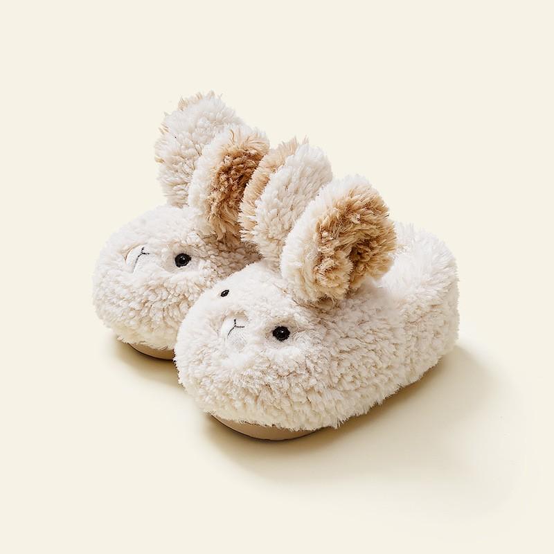 Kids Winter Warm Slip-On House Slippers Girls Boys Soft Fleece Lined Cotton Sole Cartoon Rabbit Design