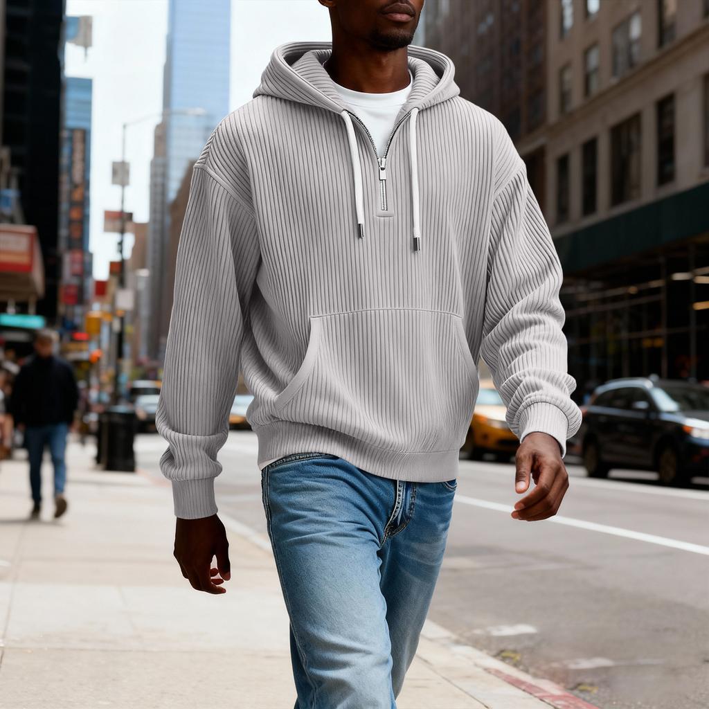 Men's Casual Solid Color Zipper Long Sleeve Hooded Sweatshirt, Everyday Zipper Casual Long Sleeve T-Shirt