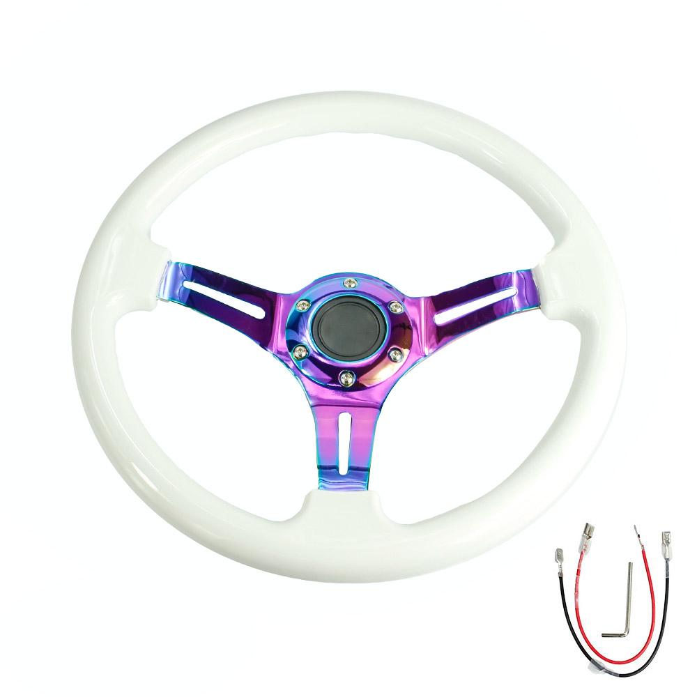YOMI Universal Black White Car Sport Steering Wheel ABS Material 350mm 14 Inch With Chrome Spokes 6Holes