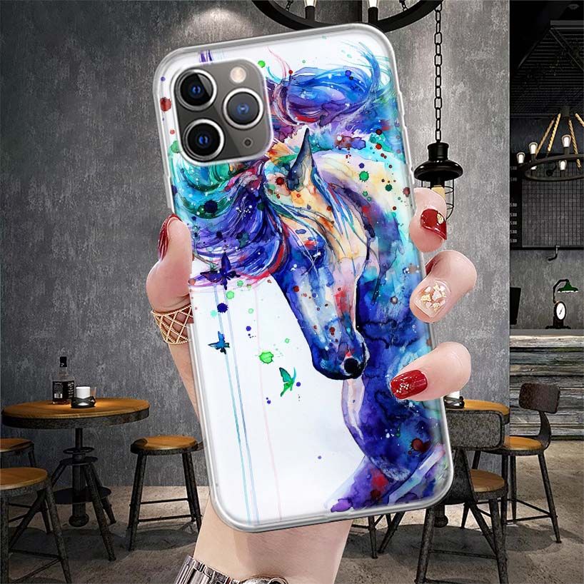 Масляная живопись Животное Лошадь Мягкий чехол для телефона Для IPhone 11 17 Air 16E 16 Pro Max 15 + 14 Plus 13 Mini 12 Apple 7 SE 8 Fundas Coque