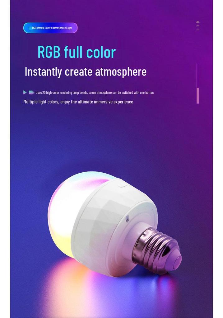 Беспроводная RGB LED лампочка с магнитом и зарядкой Type-C для дома, кемпинга и использования на открытом воздухе