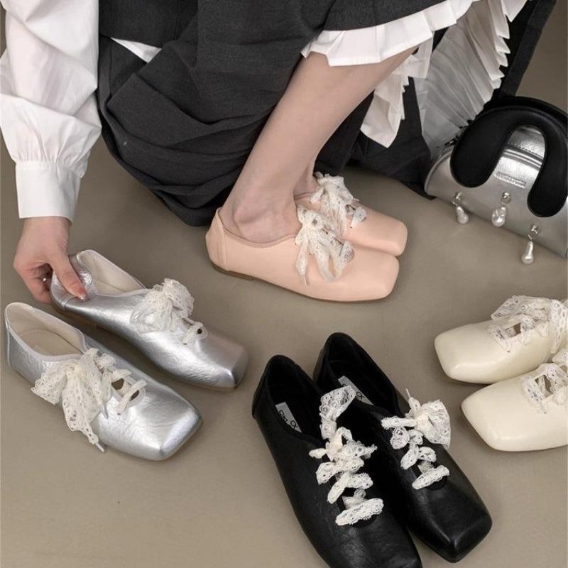 Женская Мода Туфли на Толстом Каблуке Весна Новинка Квадратный Носок Шнуровка Спереди Противоскользящие Износостойкие Высокие Каблуки