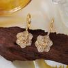Temperament Inlaid CZ Zircon Camellia Flower Drop Earrings For Women Men Luxury Floral Dangle Earrings Wedding Banquet Jewelry