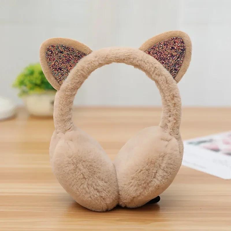 Winter Warm Plush Earmuffs for Women Girls Children Riding Ski Ear Protection Cartoon Cute Cat's Ears Fur Soft Cashmere Earflaps