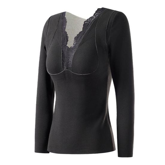 Термобелье с встроенными нагрудными накладками, двухслойный бархат DE, утепляющий свитер с длинными рукавами, однотонная зимняя верхняя одежда