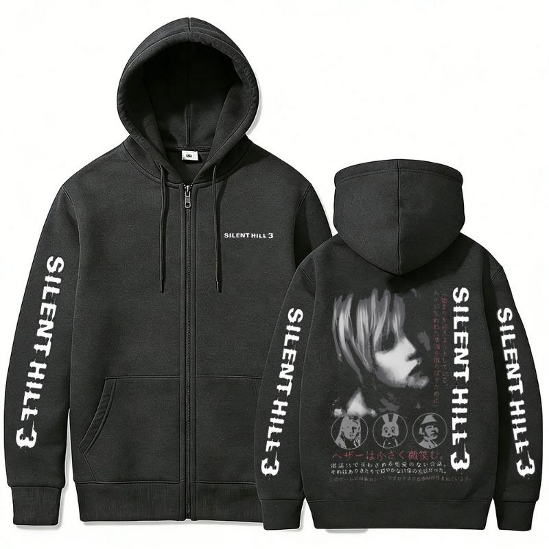 Хоррор Игра Silent Hill Худи на молнии Мужская Мода Повседневная Винтажная Куртка на молнии Унисекс Готический Рок Оверсайз Худи на молнии