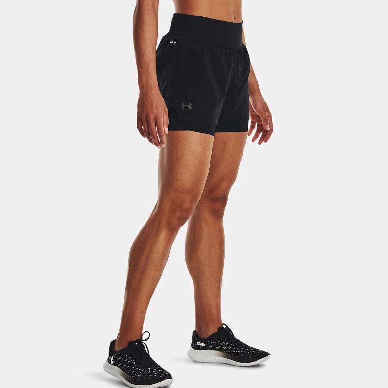 Under Armour Однотонные шорты для бега 2 в 1 с эластичной талией, женские, черные 1376759-001