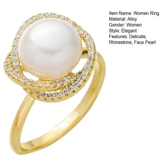 Crossed Bling Rhinestone Elegant Open Adjustable High Gloss Faux Pearl Finger Ring Jewelry