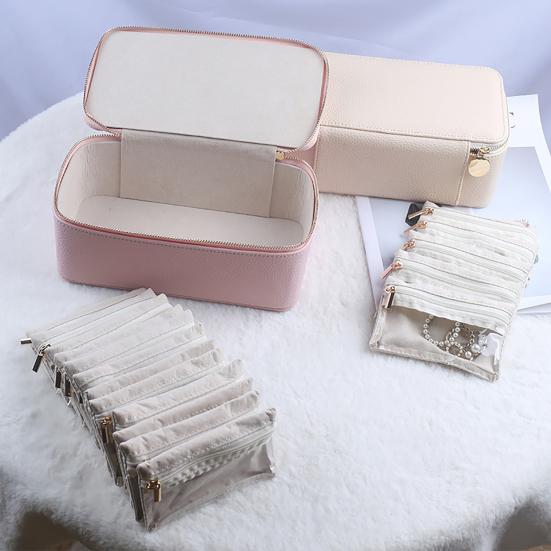 Travel Jewelry Box Large Capacity Zipper Closure Waterproof Hard Shell Soft Lining