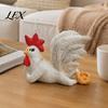 Resin Rooster Statue White with Enchanting Posture & Long Eyelashes, Creative Table Art Sculpture, Funny Garden Ornament for Yard Animal Figurine
