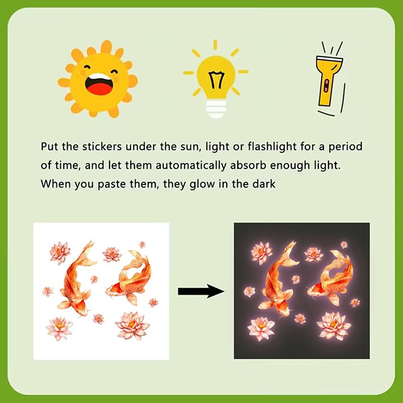Светящиеся стеклянные наклейки Фэн-шуй с карпами Наклейки для раковин Наклейка для унитаза Наклейки для кухонной мойки Самоклеящиеся Съемные Декор для дома
