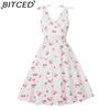 BITCED Летнее Новое Поступление Женское Винтажное Платье с V-образным Вырезом, Высокой Талией, Принтом Вишни в Французском Стиле для Курортных Фотосессий