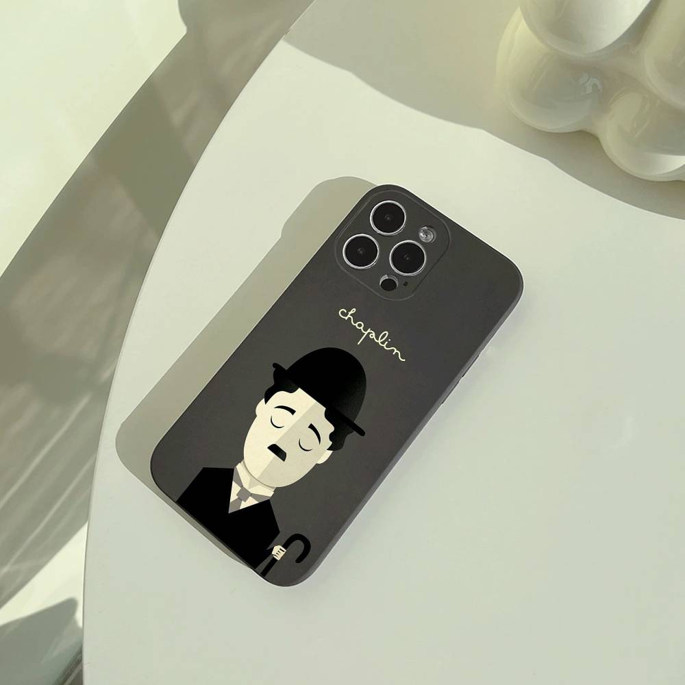 Чехол для телефона с Чарли Чапли C-Charlie Chaplin для iPhone 17,16,15,14,13,12,11 Pro Max, Легкий и практичный Мягкий черный чехол