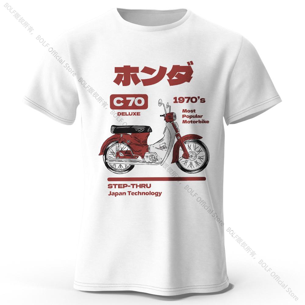 Japanese Retro Motorcycle Print 100% Cotton T-Shirt, Soft & Breathable Round Neck Short Sleeve Tee Unisex VintageStyle One Piece