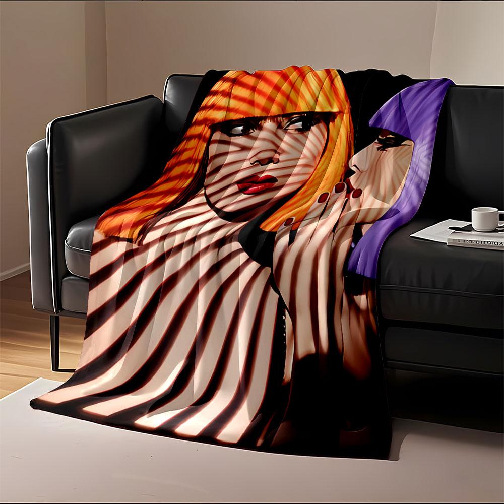 Striped shadow patterns across faces and vibrant hair colors. for all seasons blanket lunch break throw gift