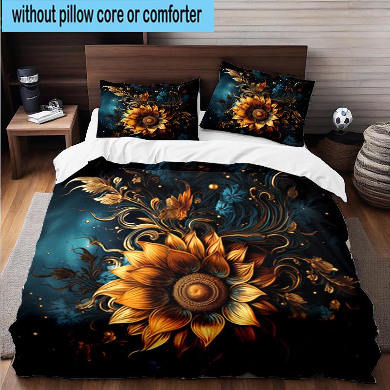 Butterfly And Sunflowers 3pcs Bedding,Including 1pc Duvet Cover And 2pcs Pillowcases Perfect for Christmas,Ideal for Bedroom, Dormitory