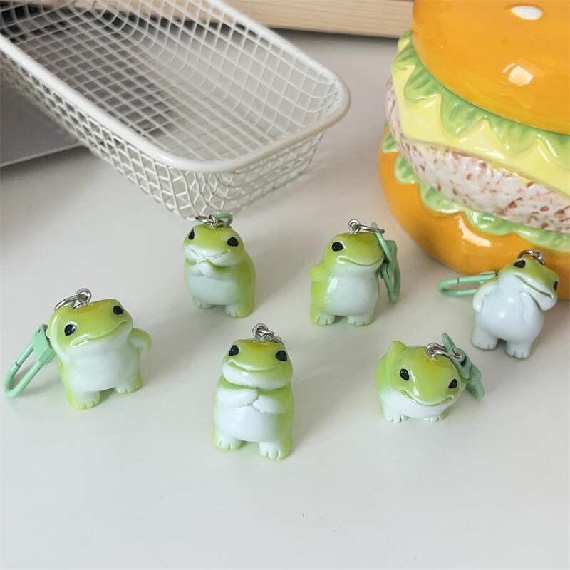 Funny Green Frog Resin Keychain 1/6Pcs Animal Charms Pendant DIY Phone Chain Bag Decor Jewelry Making Accessory