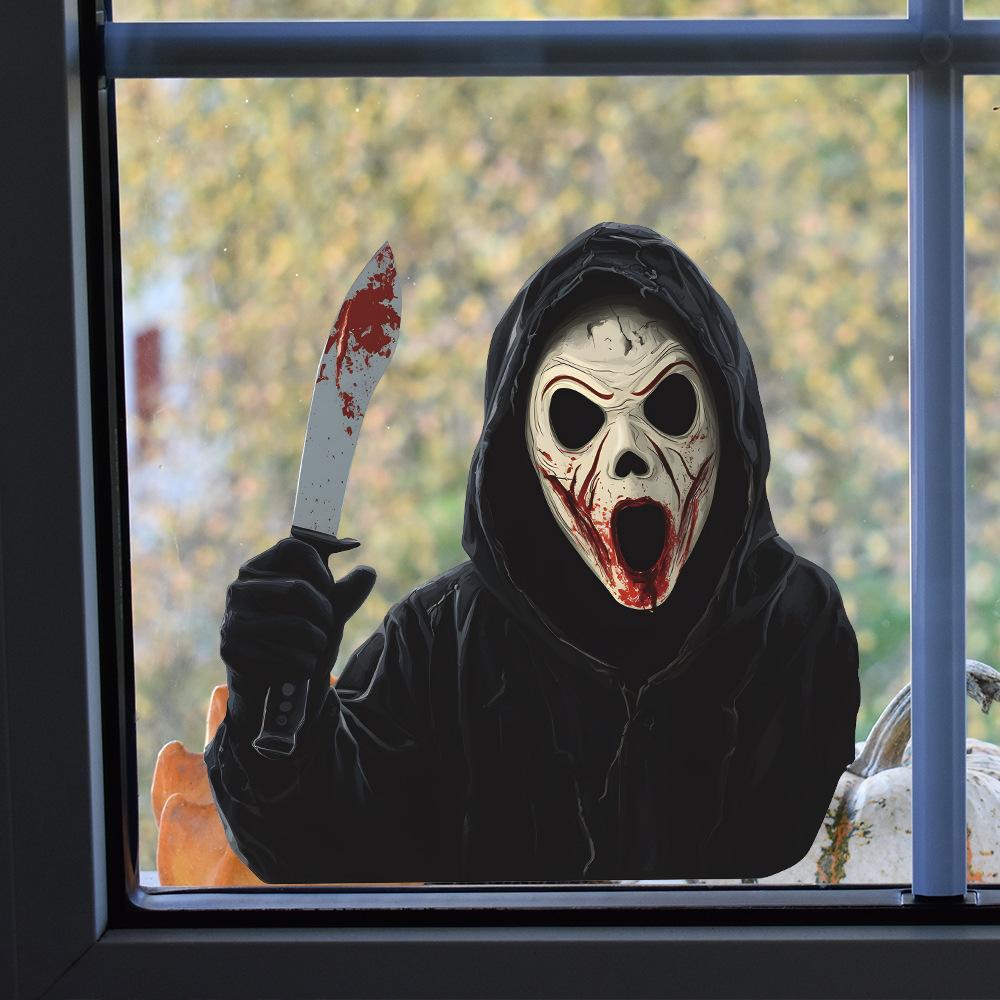 Маска ужаса на Хэллоуин мужская, украшение для балкона, стеклянного окна, антистатические наклейки на окна без клея