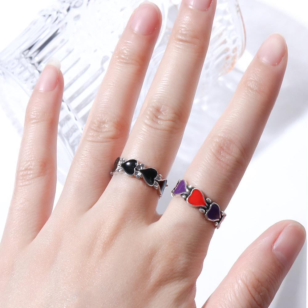 Ring Party Geometric Jewelry Gifts Korean Style Women Rings Heart Chain Ring Heart Stackable Rings