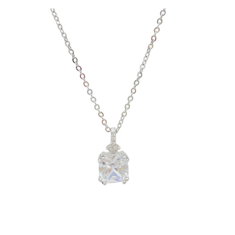 Серебряное ожерелье S925 с квадратным фианитом: Корейский стиль, Легкая роскошь, Универсальная женская мода