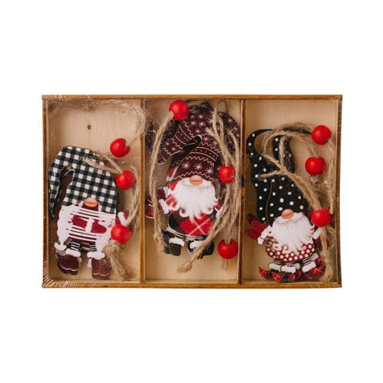 3 Pcs Christmas Gnome Ornaments Vintage Gnome Elf Wooden Hanging Decoration for Holiday Xmas Party Supplies