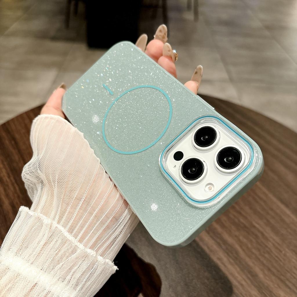 For IPhone16 New Thin Circle Magnetic Phone Case for Apple 15promax Starry Sky Glitter Protective Case