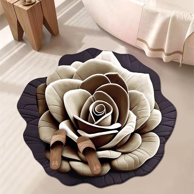 3D Цветочный Ковер Ванная Комната Впитывающий Бытовой Противоскользящий Грязеотталкивающий Легкий в Уходе Коврик для Ног