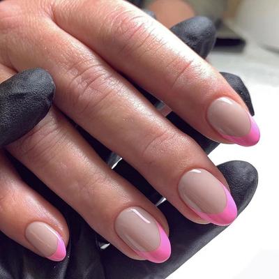 24 шт. простых коротких круглых накладок для французского маникюра розово-красного цвета