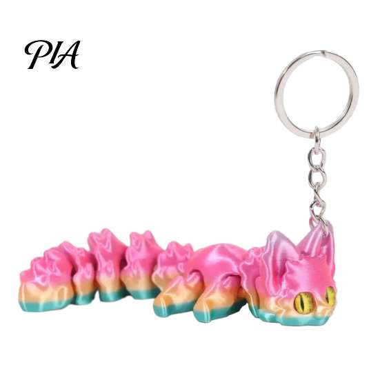 Cute Backpack Accessory 3D Printed Articulated Fox Keychain, Flexible Joint Animal Pendant with Metal Keychain Key Ring, Creative Desk Figurine