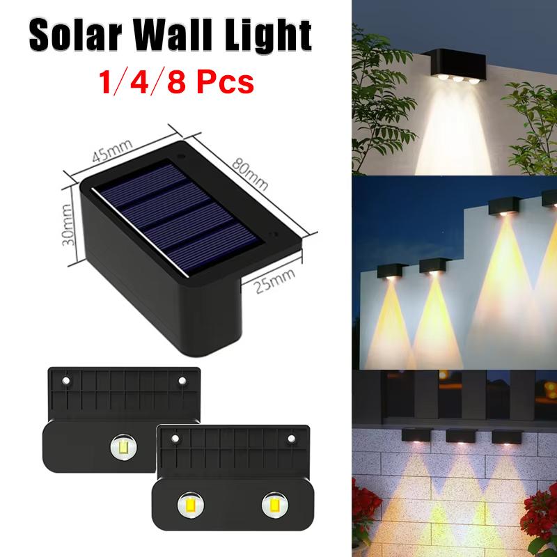 1-8 Pcs LED Solar Lights Outdoor IP65 Waterproof Porch Light Stair Wall Decorative Lamp for House Yard Fence Pool Garden Decor