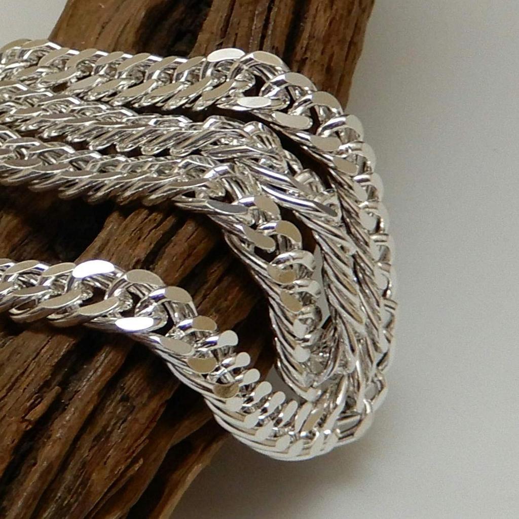 Стерлинговое Серебро 925 Кубинская Цепь Толстая Двойная Кубинская Серебряная Толстая Цепь Толстая Кубинская Звеньевая Цепь Серебряная Кубинская Цепь [100-балльный рынок] Ожерелье, Мужское