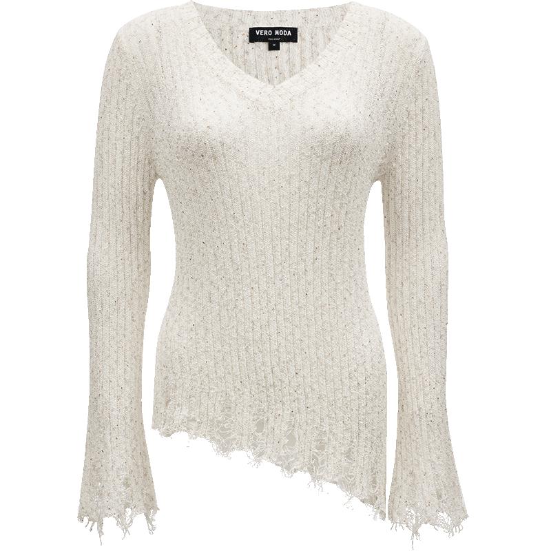 VEROMODA 2025 Summer Frayed Ripped Floral V-Neck Knit Sweater