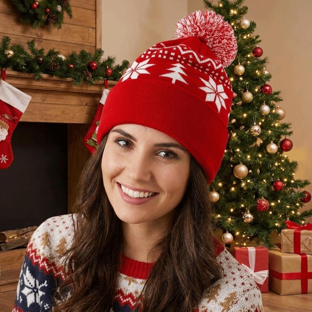 Snowflake Knitted Beanie Hat Jacquard Christmas Knitted Hat Funny Christmas Hat Party Supplies