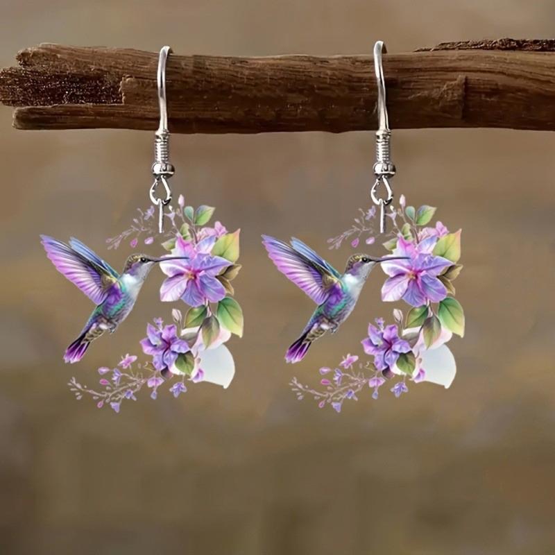 Модные висячие серьги с колибри и цветами из акрила. Идеально подходят для повседневного ношения и особых случаев