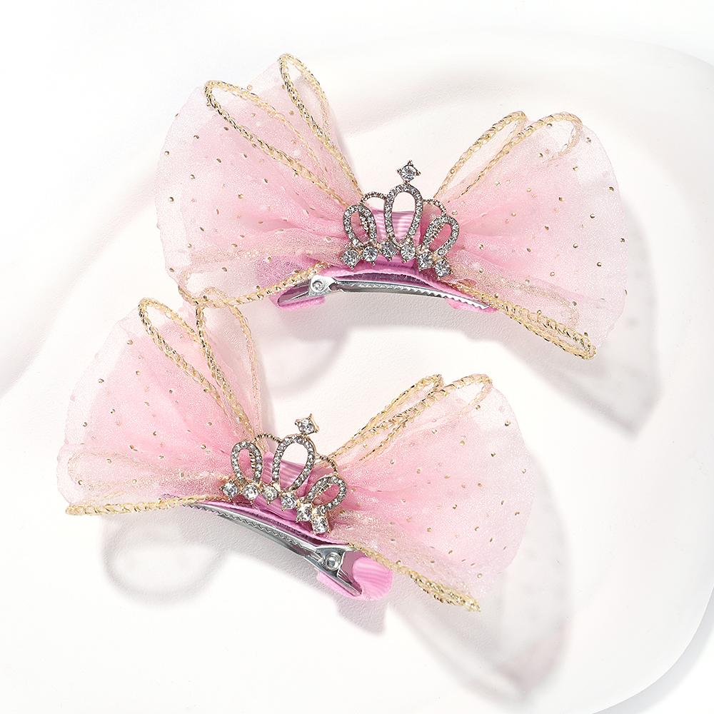 2pcs/set Lovely Lace Bows Hair Clips for Girls Sweet Solid Color Gauze Clip Soft Hairpins Pink Princess Kids Hair Accessories