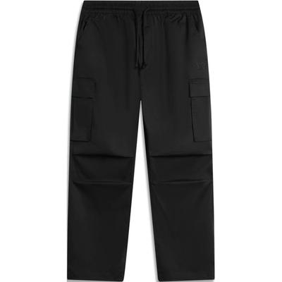 Li Ning Китайская культура Серия однотонные средней талии завязывающиеся шнурком удобные дышащие прямые повседневные брюки унисекс низ черный AKXU185-1