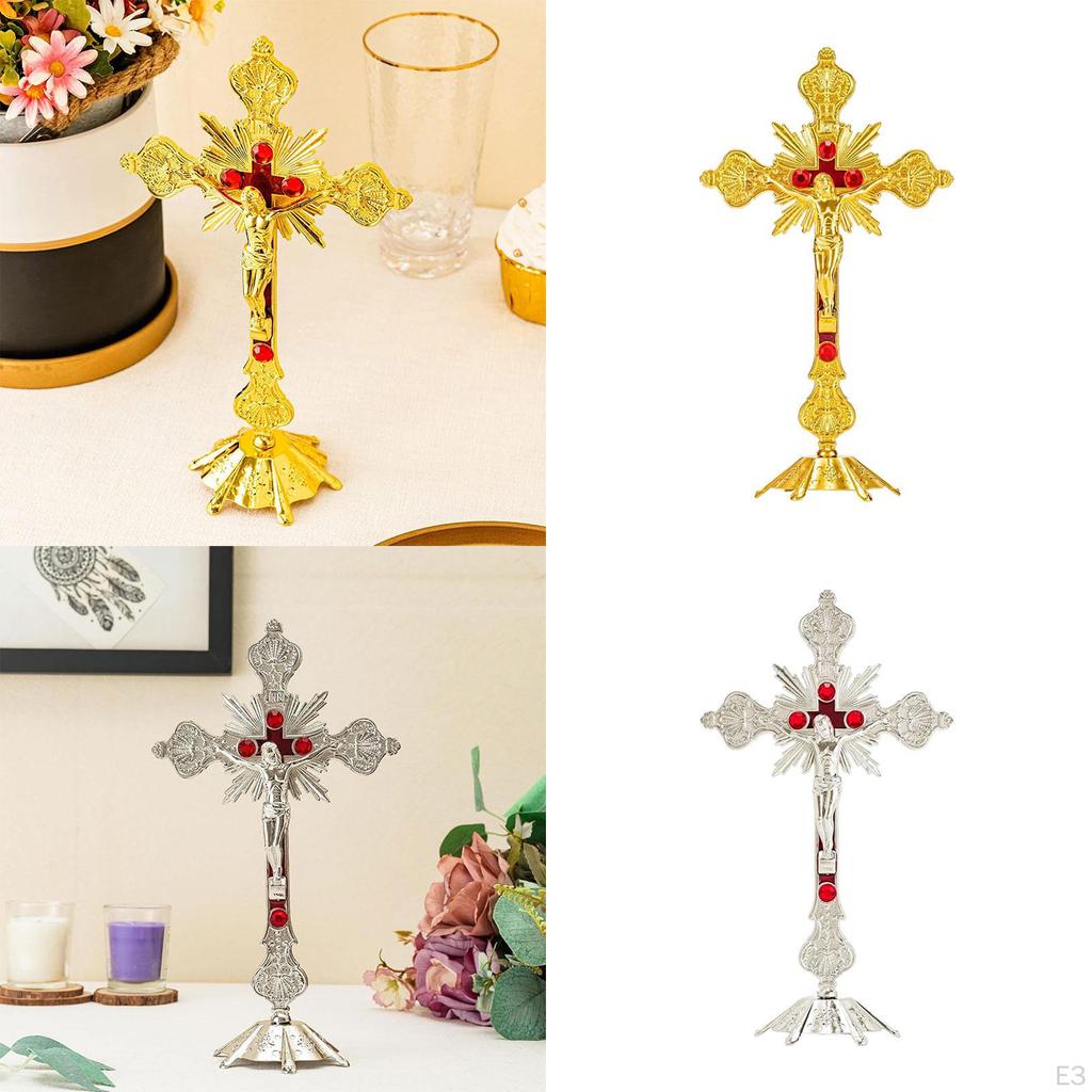 Стоящий распятие Иисус на кресте статуя, фигурка, настольный крест, с подставкой для
