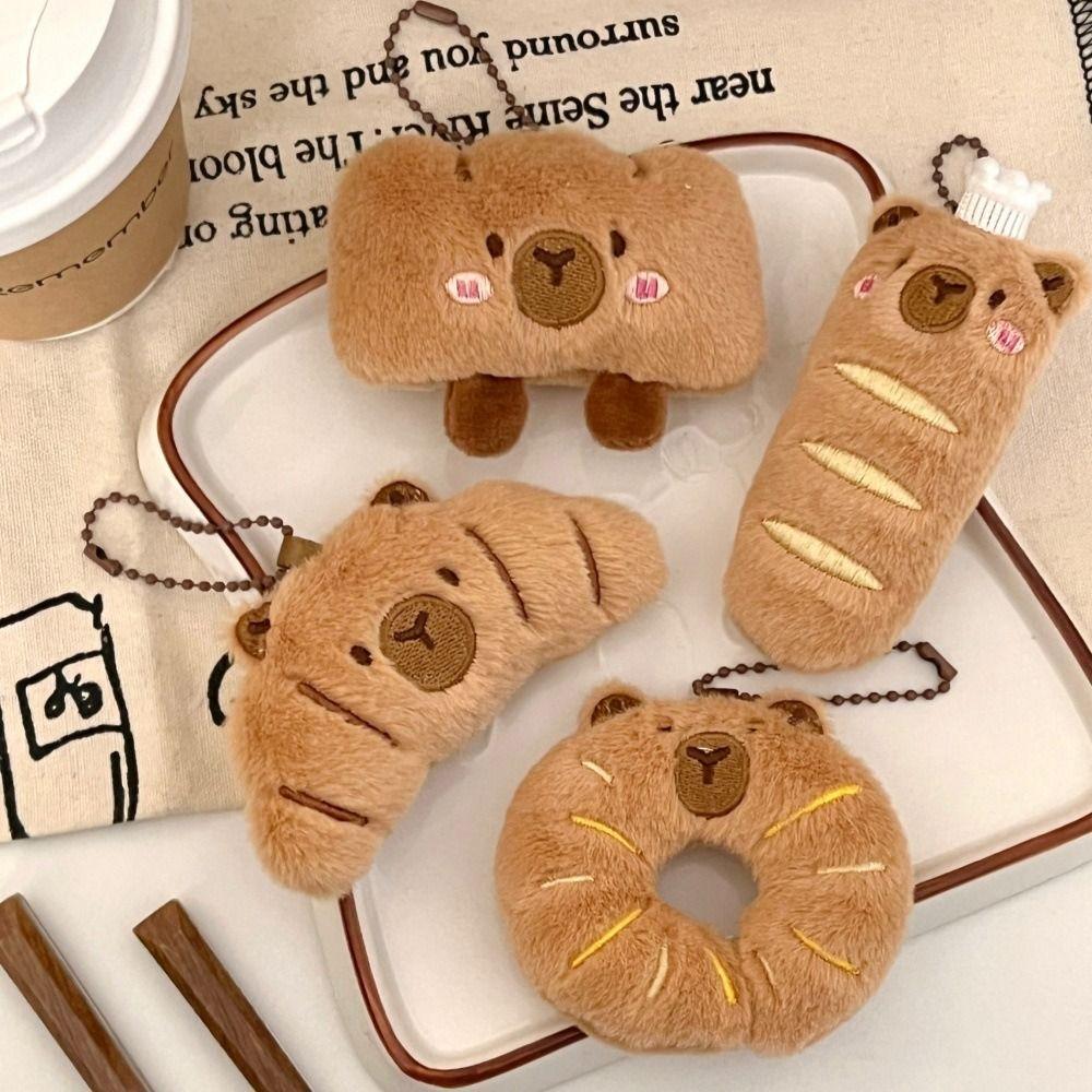 Croissant Capybara Pendant Decoration Plush Bread Key Chain Cute Bag Pendant Unisex
