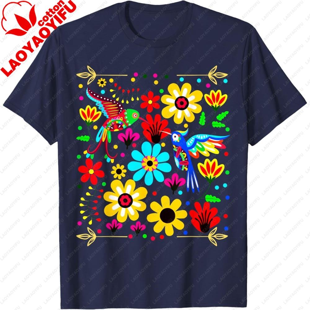 Floral Bird Otomi Mexican Style Shirt Mexicano Fashion Casual Tshirt Mexicana Unisex Unisex TShirt Creative Graphic Printed Tee