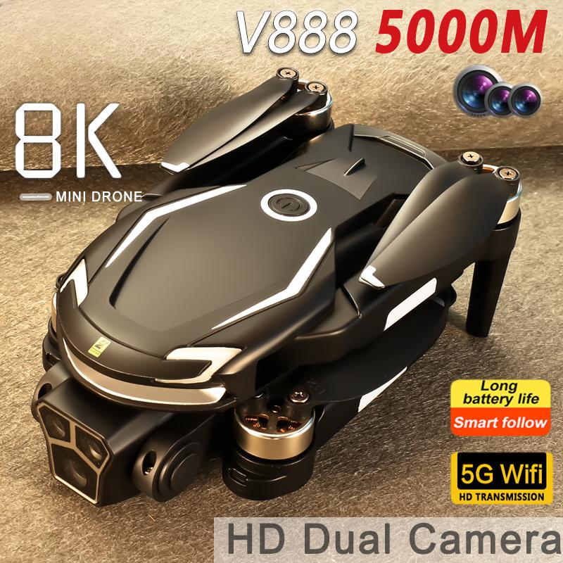 Новый мини-дрон V888 8K HD ESC с двойной камерой, аэрофотосъемка, обход препятствий, Wi-Fi, квадрокоптер, бесщеточный складной радиоуправляемый вертолет, игрушка в подарок