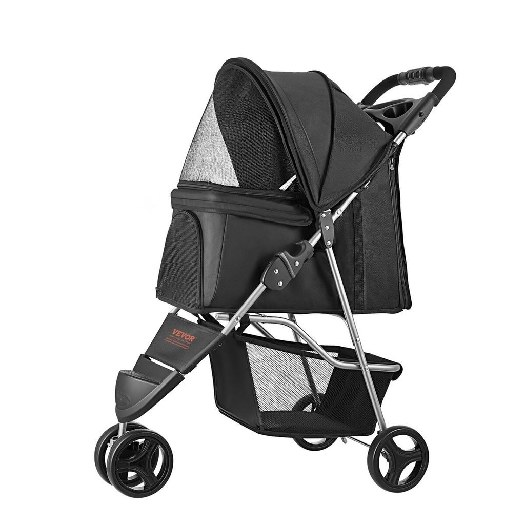 Pet Stroller Foldable 3 Wheels Travel Dog Stroller with Brake up to 35lbs