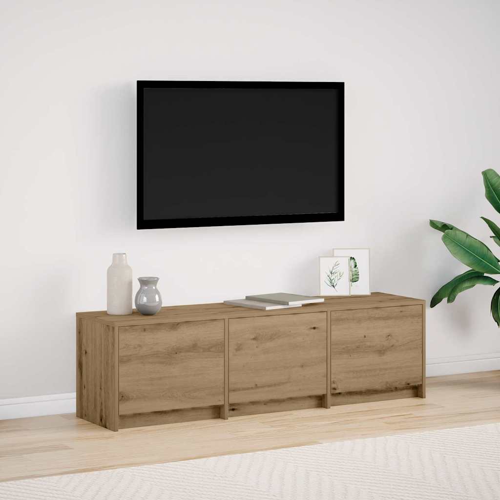 TV Stand with LED Lighting Rustic Oak Finish 140 x 34 x 40 cm