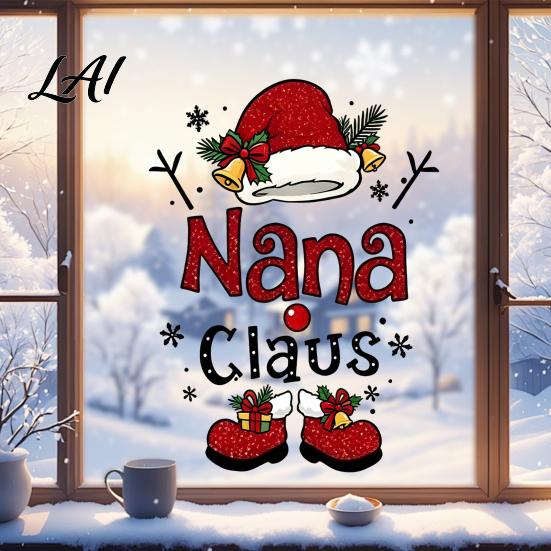 Creative Christmas Gifts Nana Claus Window Sticker Static Cling Removable Decorative Glass Stickers PVC Holiday Decal for Home Shop Door Party
